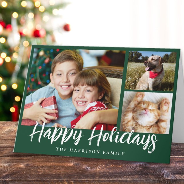 Happy Holidays 3 Photo Christmas Holiday Card (Creator Uploaded)