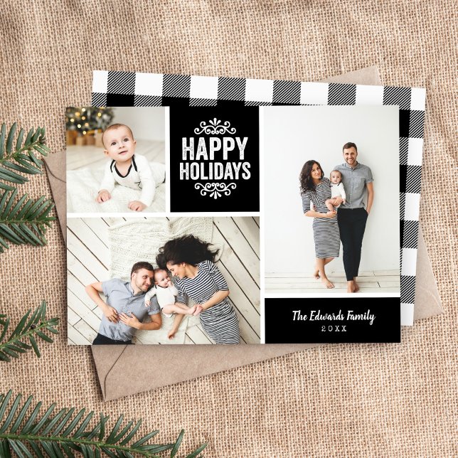 Happy Holidays 3 Photo Collage Holiday Card (Creator Uploaded)