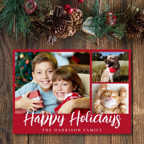 Happy Holidays 3 Photo Script Holiday Card