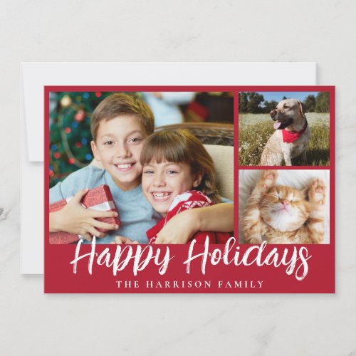 Happy Holidays 3 Photo Script Holiday Card