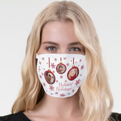 Happy Holidays 3 Photos Christmas Baubles Red Face Mask