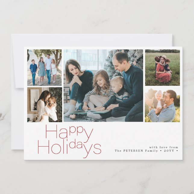 Happy Holidays 5 photo collage modern Holiday Card (Front)