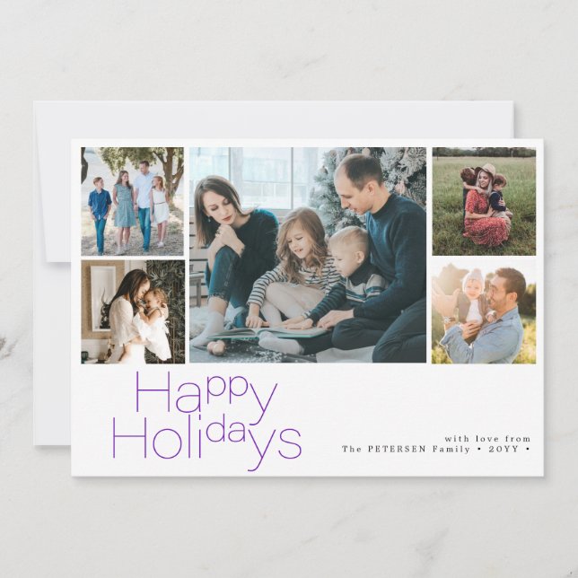 Happy Holidays 5 photo collage modern Holiday Card (Front)