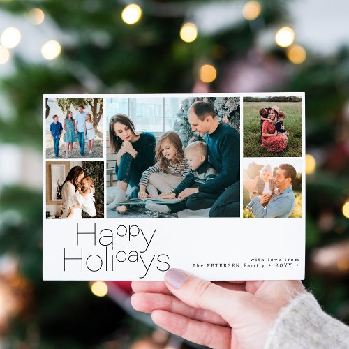 Happy Holidays 5 photo collage modern Holiday Card