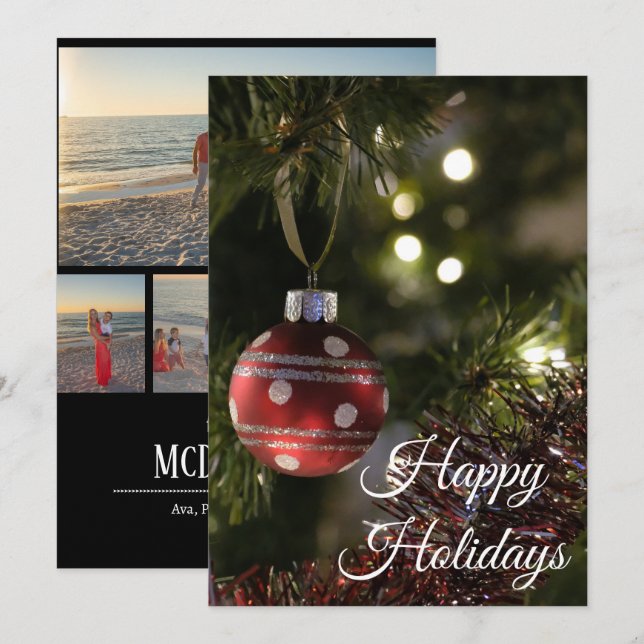 Happy Holidays 5 Photo Collage Personalized Card (Front/Back)