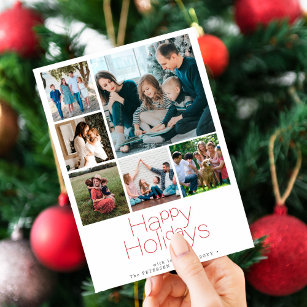 Happy Holidays 6 photo collage modern Holiday Card