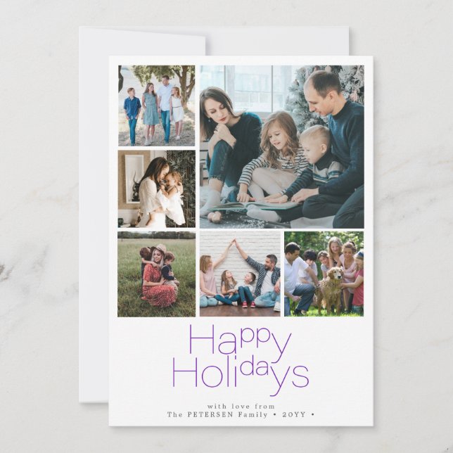 Happy Holidays 6 photo collage modern  Holiday Card (Front)