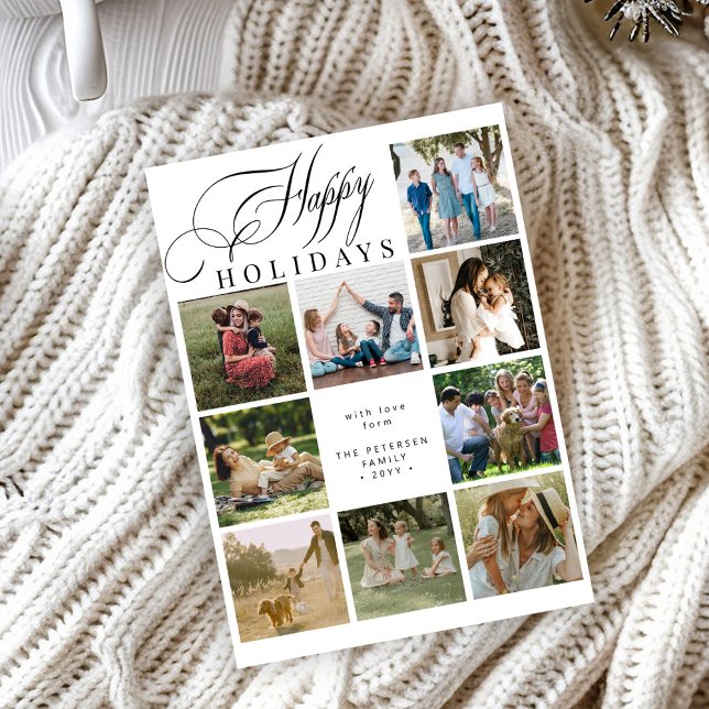 Happy Holidays 9 photo collage modern Christmas Holiday Card (Creator Uploaded)