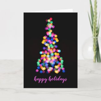 Happy Holidays Abstract Colorful Tree Lights Holiday Card