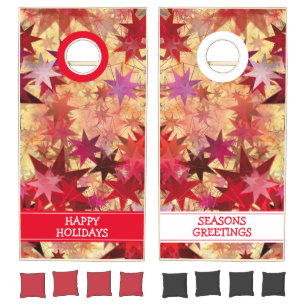 HAPPY HOLIDAYS Abstract Red Stars Personalized Cornhole Set