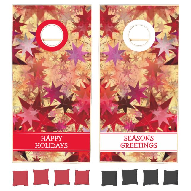 HAPPY HOLIDAYS Abstract Red Stars Personalized Cornhole Set (Set)