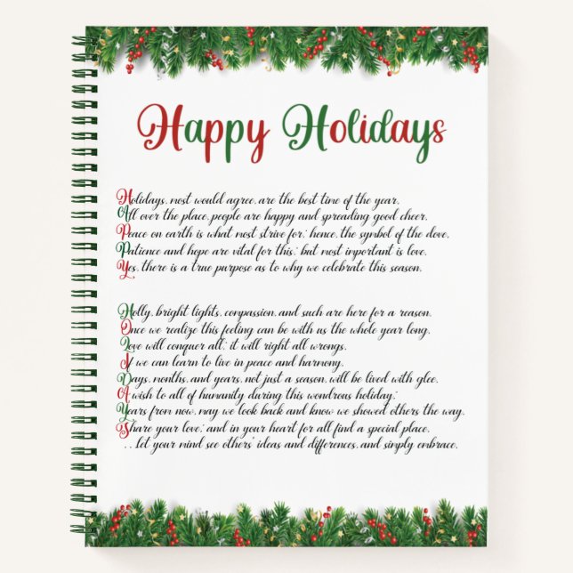 Happy Holidays Acrostic Poem Recipe Book (Front)