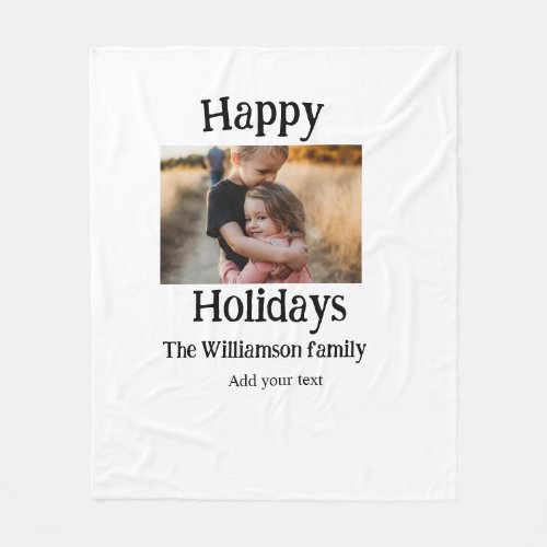 Happy holidays add family name photo Christmas  Fleece Blanket