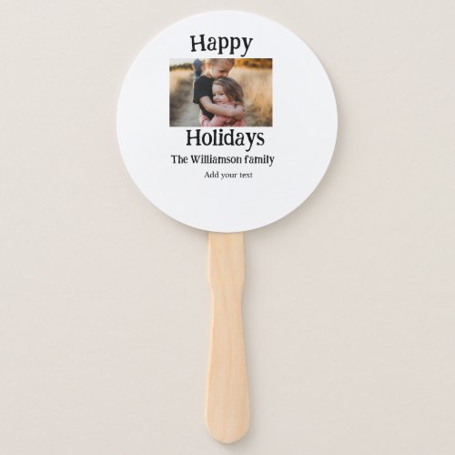 Happy holidays add family name photo Christmas  Hand Fan