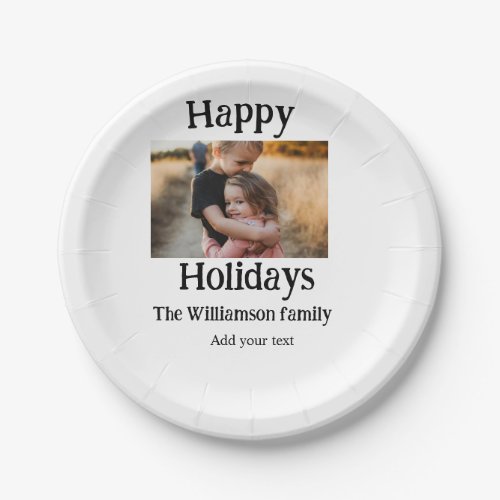 Happy holidays add family name photo Christmas  Paper Plates