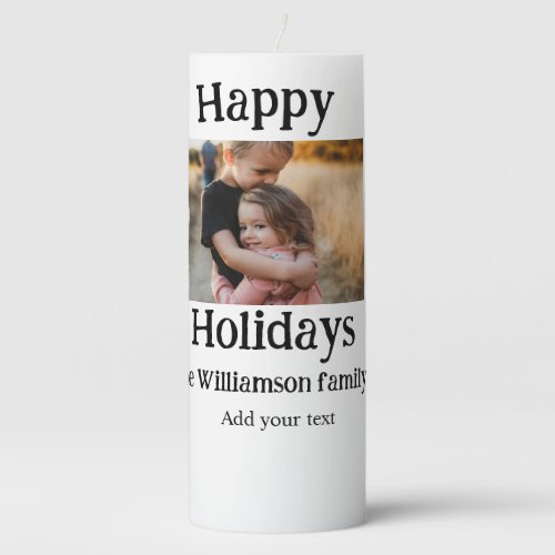 Happy holidays add family name photo Christmas  Pillar Candle