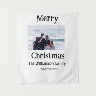 Happy holidays add family name photo Christmas  Tapestry