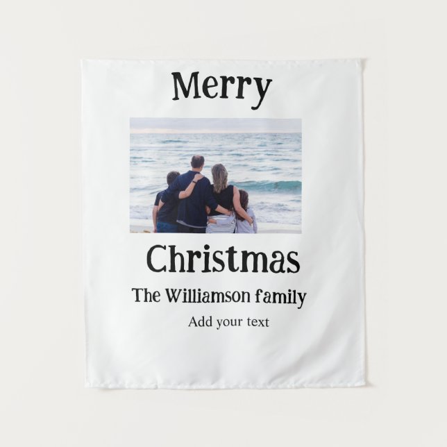 Happy holidays add family name photo Christmas  Tapestry (Front)