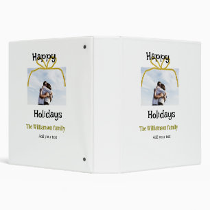 Happy holidays add family name photo gold bow 3 ring binder
