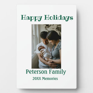 Happy holidays add family photo green Christmas fa Plaque