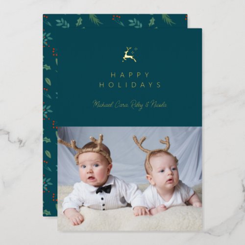 HAPPY HOLIDAYS  Add Your Photo Foil Holiday Card