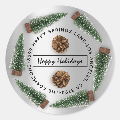 Happy Holidays Address Family Name Address RSVP Classic Round Sticker