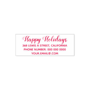 happy holidays address information red (optional) self-inking stamp