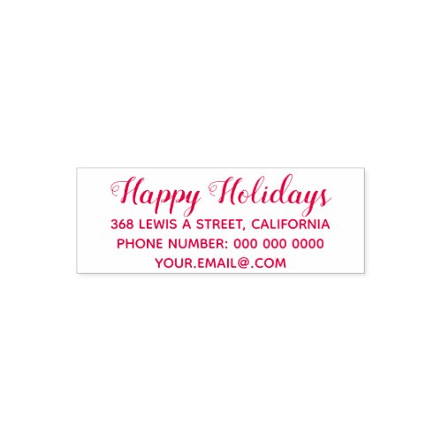 happy holidays address information red optional self_inking stamp