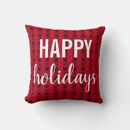 Happy Holidays Almost Buffalo Check Red Black Throw Pillow