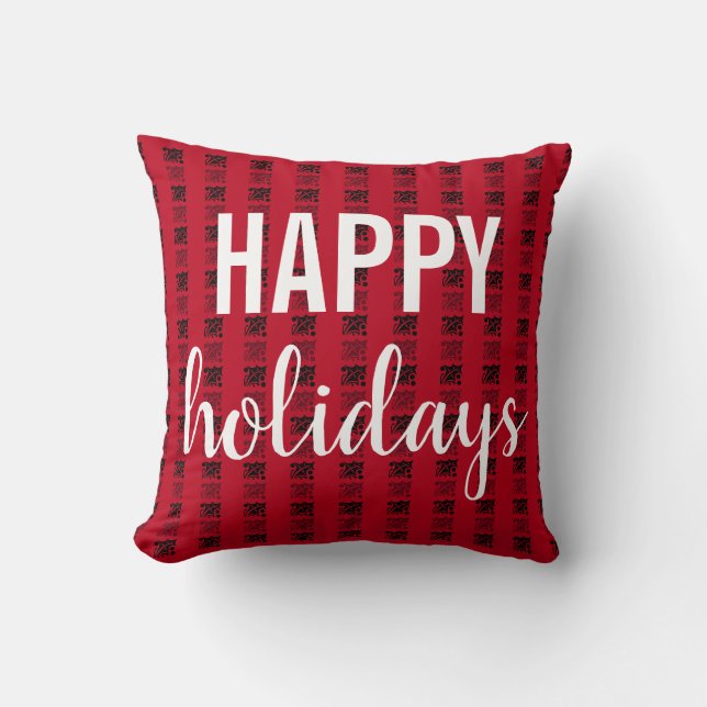 Happy Holidays Almost Buffalo Check Red Black Throw Pillow (Front)