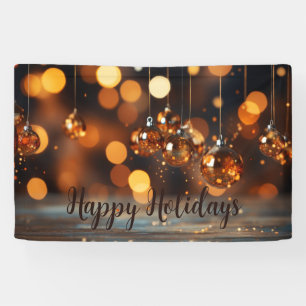 Happy Holidays Amber Xmas Ornaments Banner