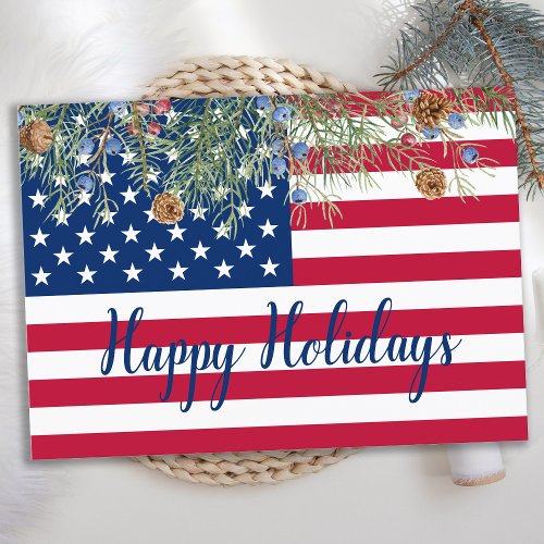 Happy Holidays American Flag Patriotic Corporate Holiday Card