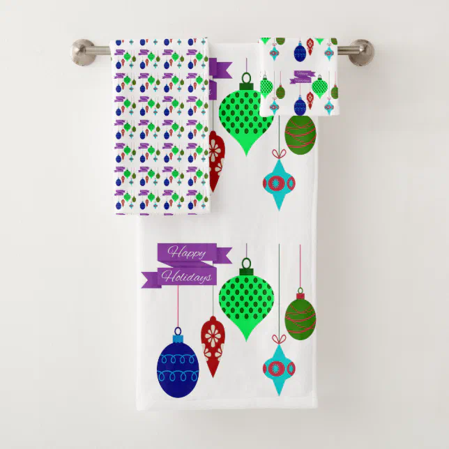 Happy Holidays and Hanging Ornaments Bath Towel Set | Zazzle