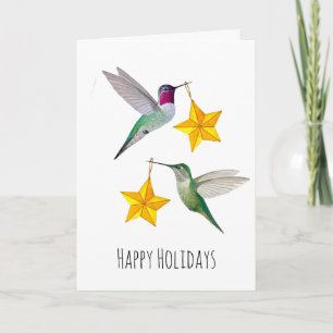 Happy Holidays Anna's Hummingbirds and Stars  Holiday Card