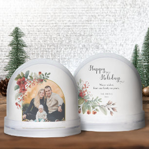Happy Holidays Arch Floral Photo Snow Globe