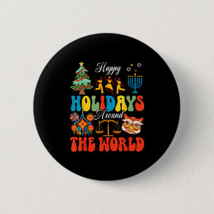 Happy Holidays Around World Christmas Hanukkah Diw Button
