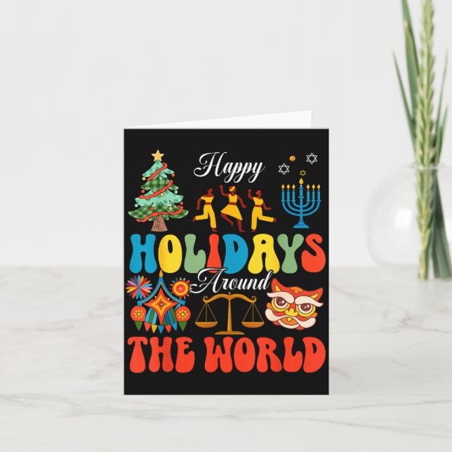 Happy Holidays Around World Christmas Hanukkah Diw Card (Front)