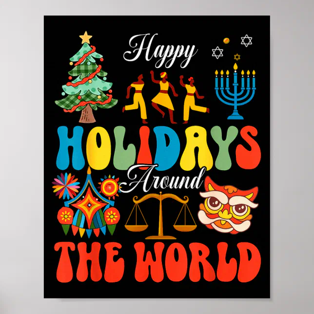 Happy Holidays Around World Christmas Hanukkah Diw Poster | Zazzle