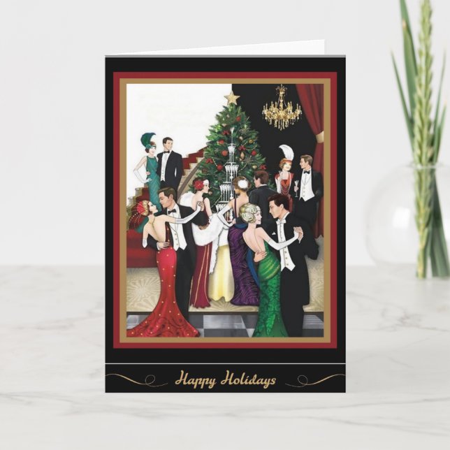 Happy Holidays Art Deco Vintage Party Holiday Card (Front)