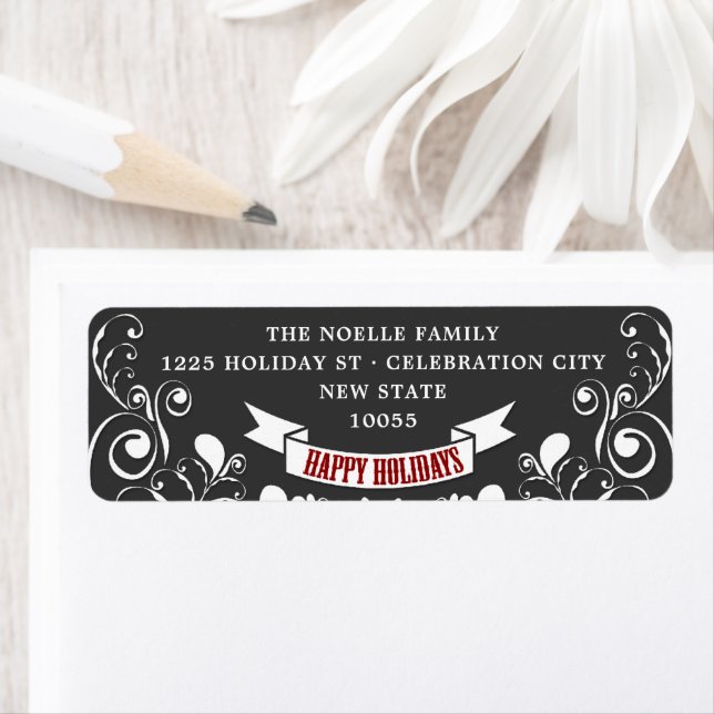 Happy Holidays Art Nouveau Floral Holiday Address Label (Insitu)