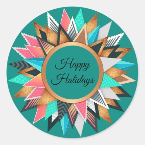 Happy Holidays Artistic Evergreen Trees Classic Round Sticker