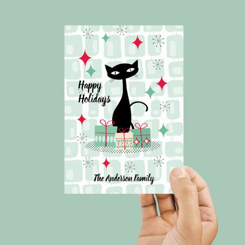 Happy Holidays Atomic Christmas Cat Magnetic Card