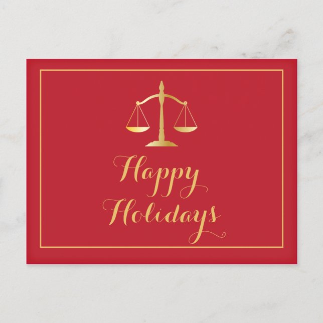 Happy Holidays Attorney Law Firm Scales Holiday Postcard (Front)