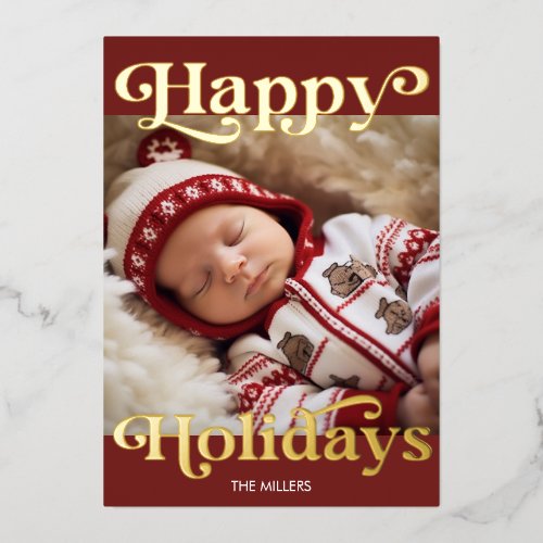 Happy Holidays Babys First Christmas Traditional Foil Holiday Card