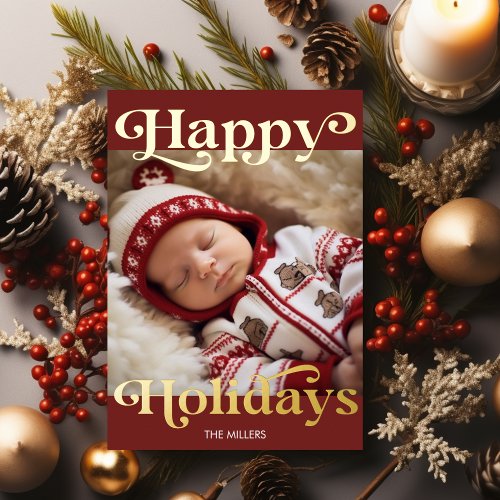 Happy Holidays Babys First Christmas Traditional Foil Holiday Card