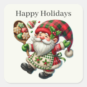 Happy Holidays baking gnome add text  Square Sticker