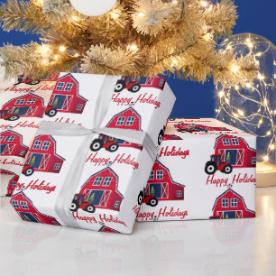 Happy Holidays Barn and Tractor Wrapping Paper