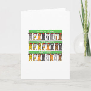 Happy Holidays Bartender Cartoon Cats Holiday Card