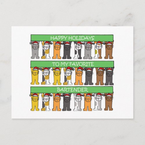 Happy Holidays Bartender Cartoon Cats Holiday Postcard