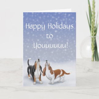 Happy Holidays Basset Hounds Card